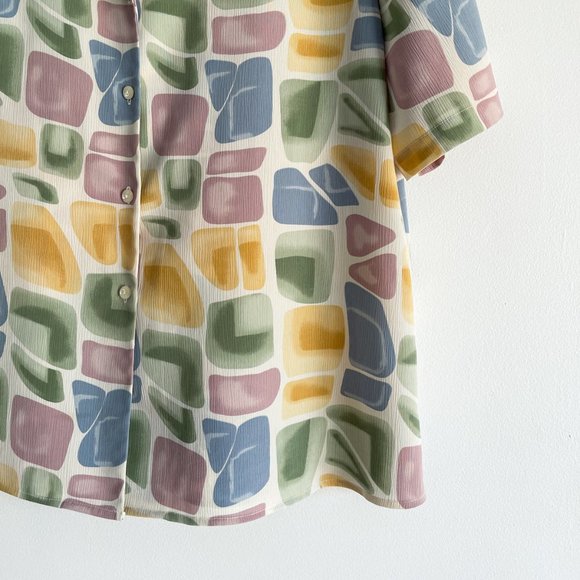 Vintage Tradition Sears Short-Sleeve Abstract Pastel Pattern Light Blouse Sz 16 - Picture 3 of 8